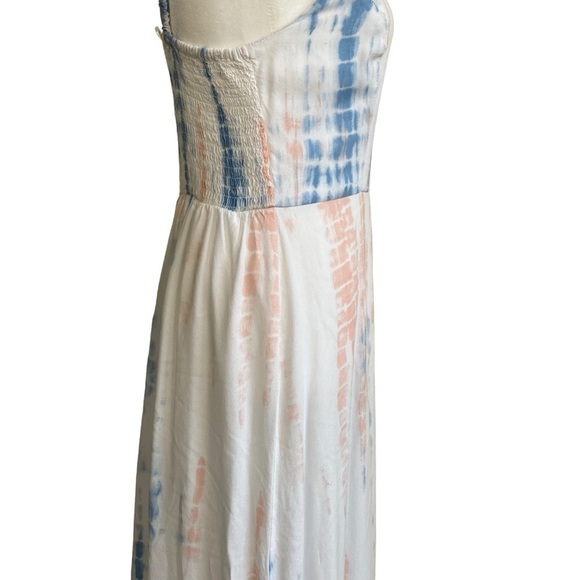 JAPNA Tie Dye Smocked Crochet Maxi Dress Ruffled Cap Sleeves White/Blue/Pink M - Picture 7 of 15